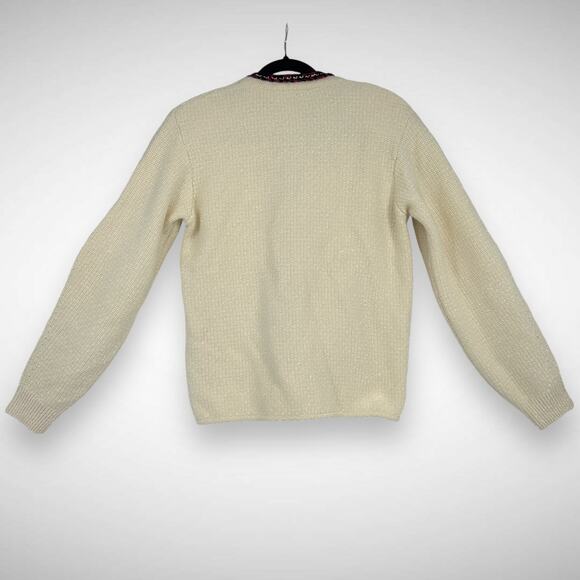 Self-Portrait Embellished Ivory Metallic Braided Knit Cardigan Sweater Sz Medium - Picture 6 of 14